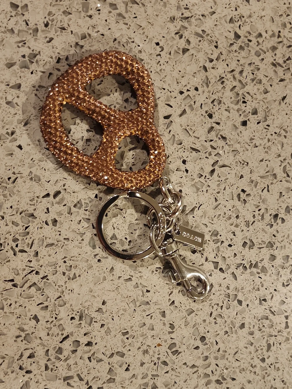 Coach Style Crystal Pretzel Keychain - Silver Accent